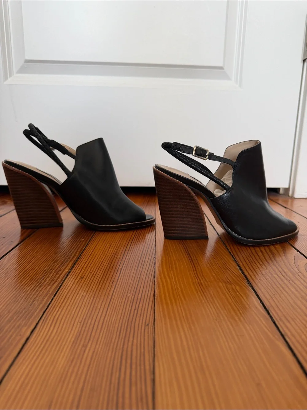 Clarks Black Leather Peep-Toe Slingback Block Heels